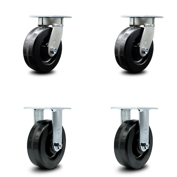 6 Inch Kingpinless Phenolic Wheel Swivel Caster Swivel 2 Rigid SCC, 2PK